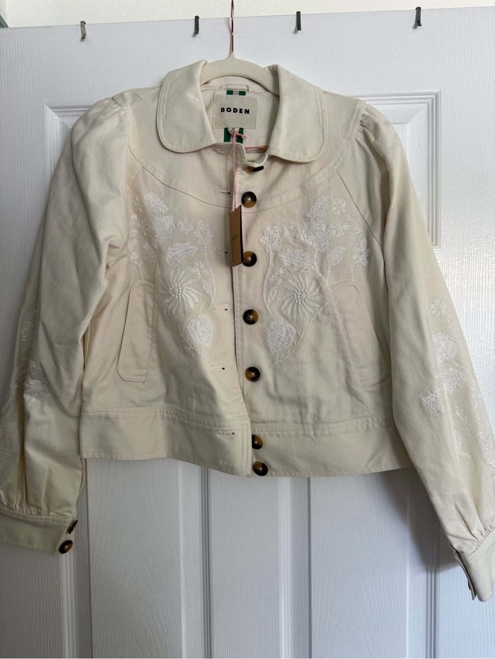 Boden Cream Embroidered Cotton Jean Jacket